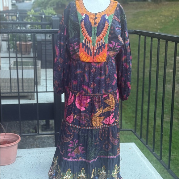 NWT Farm Rio mixed rainbow bird embroidered long sleeve dress Size XL - Picture 14 of 17